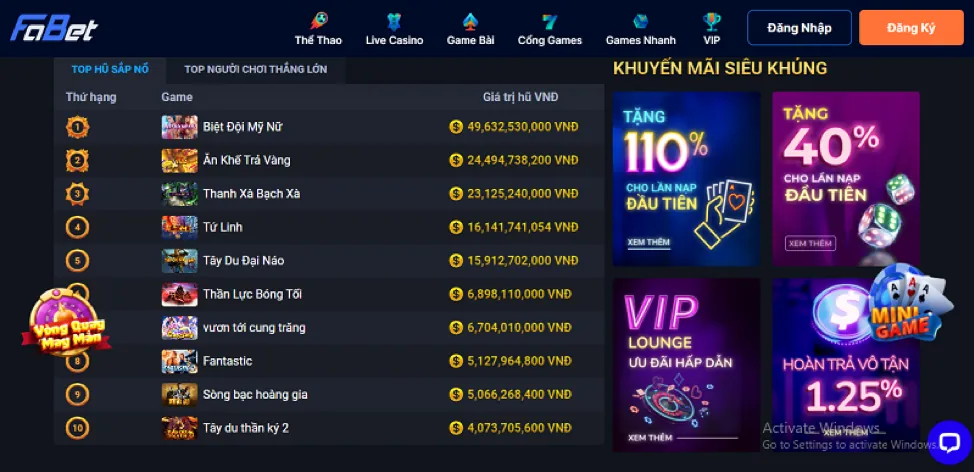Hình ảnh đa dạng các trò chơi tại vj99 link mới